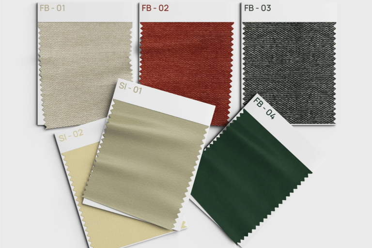 Vải dệt thô tông kem, đỏ đất, xanh rêu là bảng chất liệu hợp với không gian Rustic